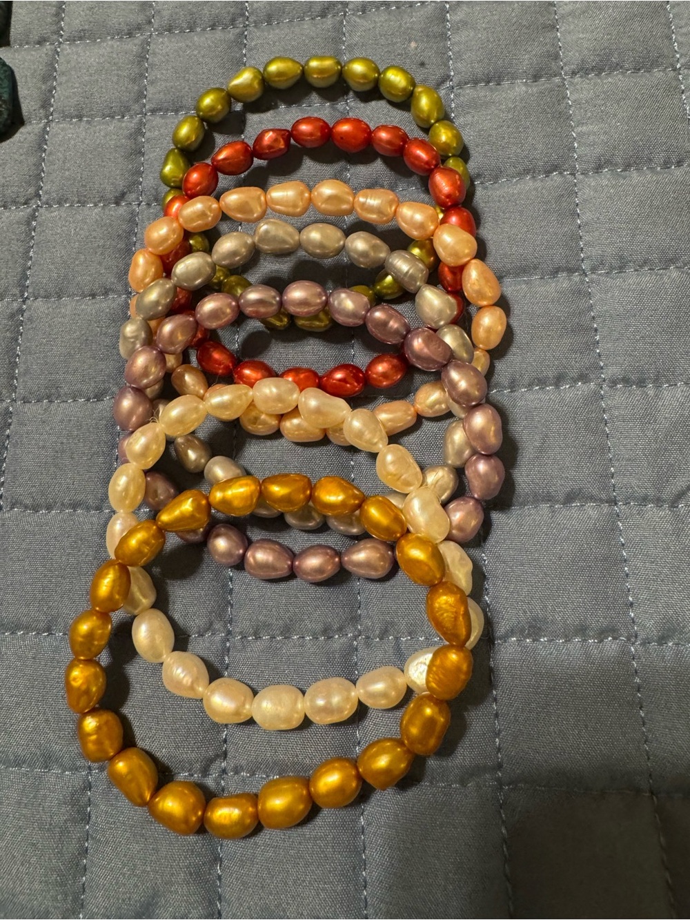 Honora Pearlized Stretch Bracelet Set - Gold, Olive, Copper, Cream etc. - Picture 2 of 4